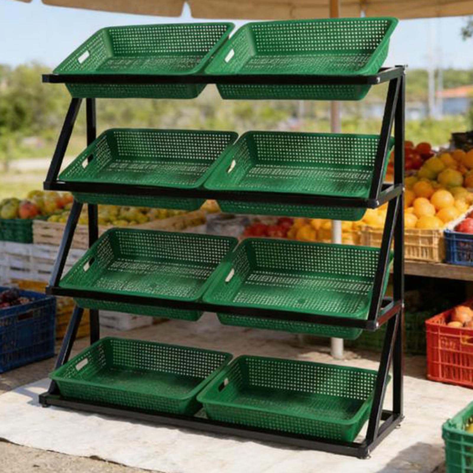 Estante de exhibición de 5 niveles para organizar frutas y verduras en el supermercado