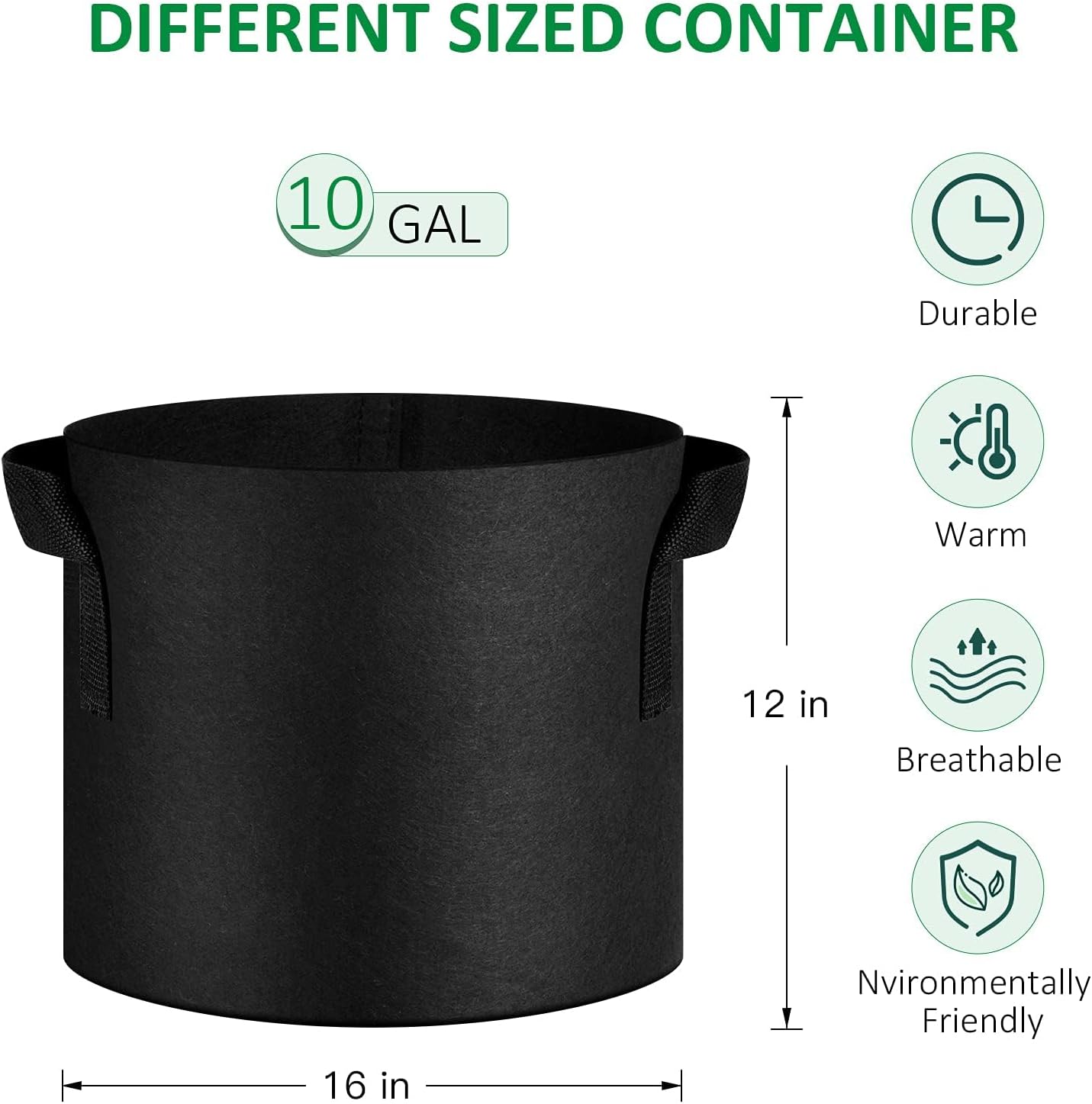 24-Pack 10 Gallon Thickened Non-Woven Grow Bags, Aeration Fabric Pots with Handles - Image 2
