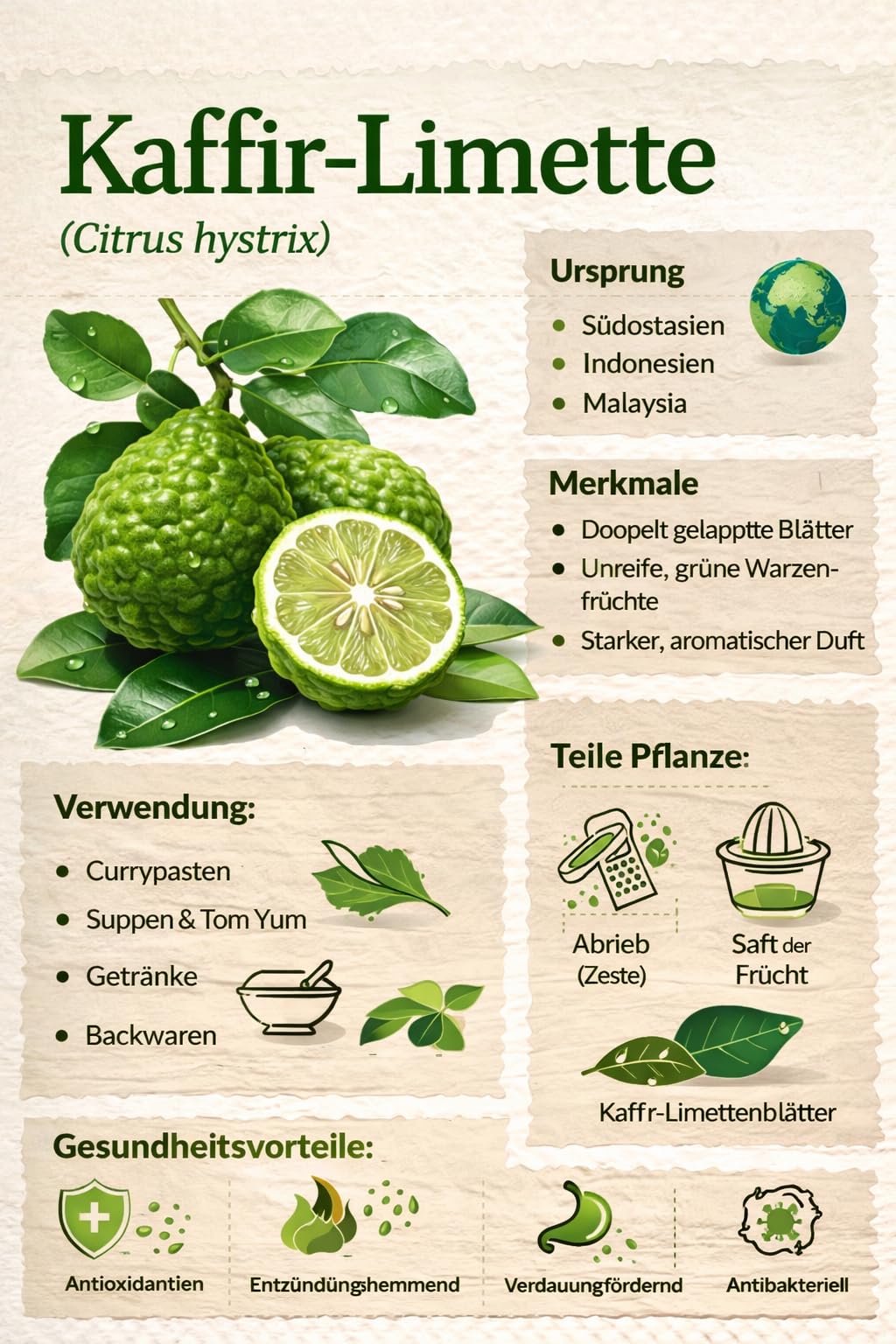 Kaffir-Limettenbaum (Citrus Hystrix) 130-180 cm – Aromatische Blätter & Früchte | Exotische Würze für Küche & Cocktails | Robuste, Pflegeleichte Zitruspflanze