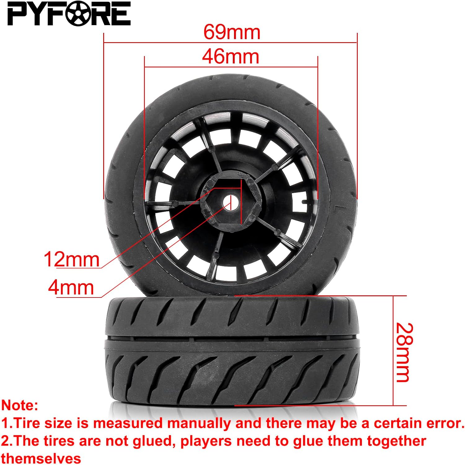 4PCS 1/10 RC Rally Tires & Rims, 68x28mm 12mm Hex Wheel Set, Fits for Traxxas Tamiya HPI WR8 1/10 Scale On-Road Car (White)