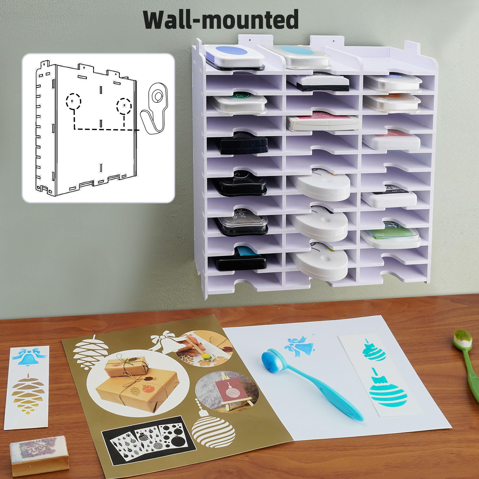 Cabilock Organizer Con 36 Slot Per Tamponi Inchiostro E CD – Supporto In Legno Per Timbrini, Scuola, Ufficio E Pittura Diamante