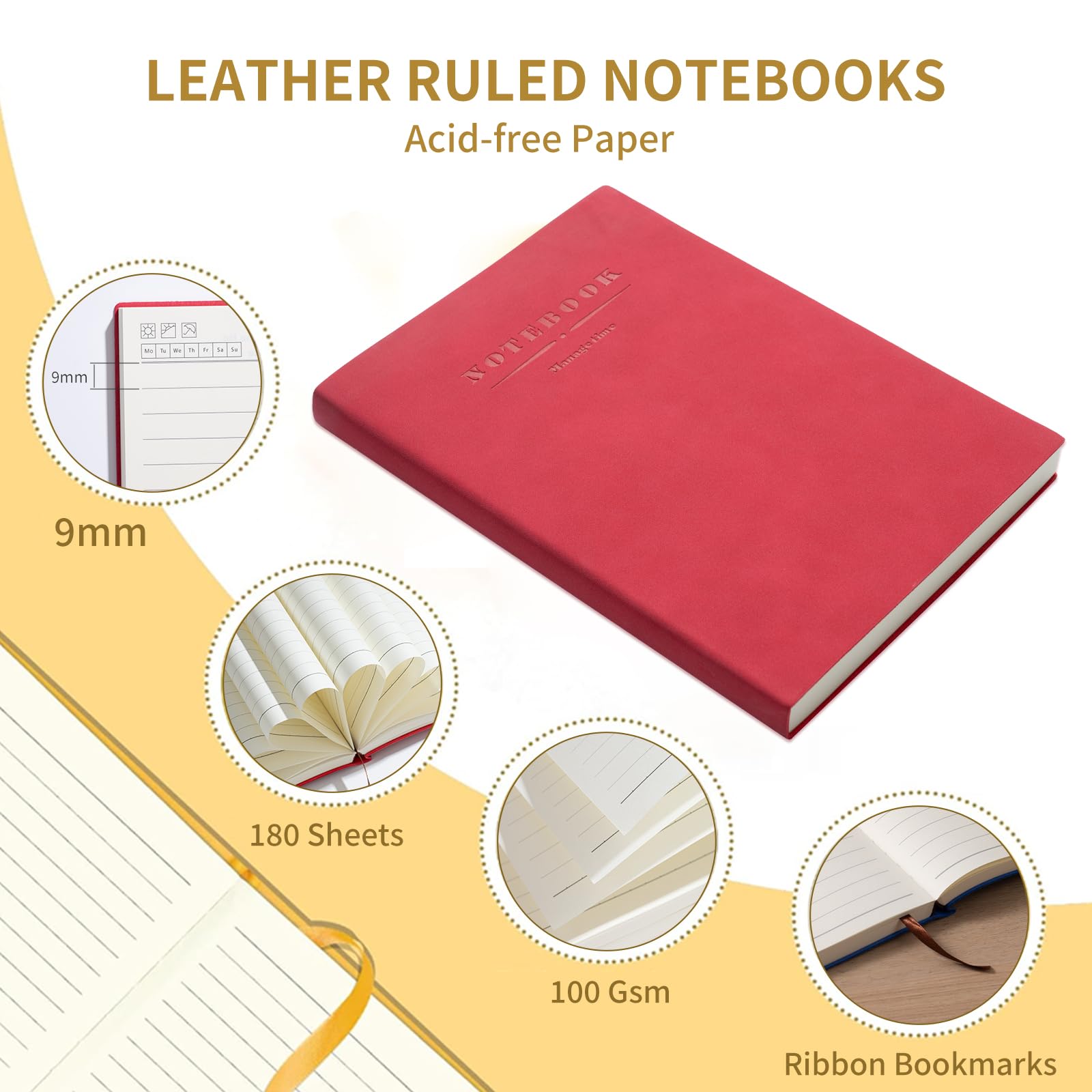 Carnet de notes A4 de 360 pages de papier épais doublé pour homme et femme, couverture souple pour le travail, la prise de notes, parfait pour le bureau, l'école, bleu sarcelle