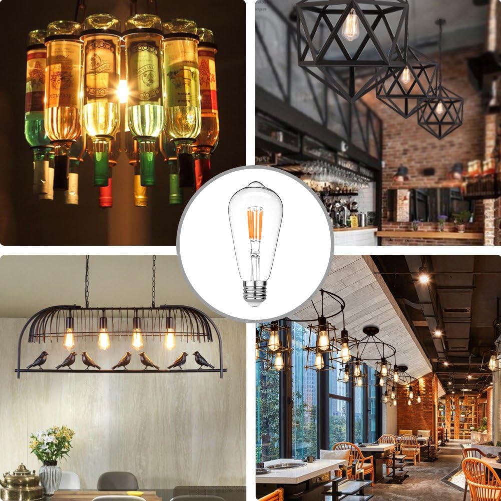 New Deal LEDERA ST64 Vintage LED Edison Bulbs Dimmable, Equivalent 60W, Warm White 2700K, Antique LED Filament Bulbs,E26 Medium Base, 600lm, 2700K Warm White, Clear Glass (6-Pack)