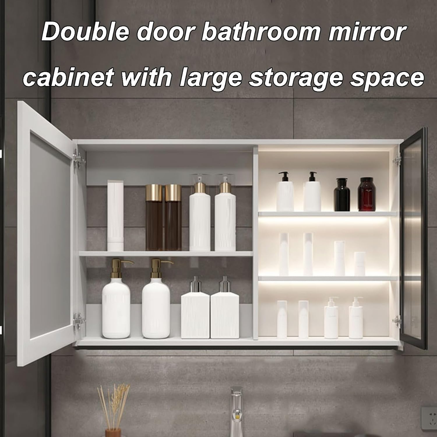 LED Smart Wall Mounted Mirror Cabinet Bathroom Mirror Cabinet Bathroom Mirror Cabinet Multifunctional Two Door Mirror Cabinet Kitchen Hanging Cabinet Space Saving(Yellow,60cm)