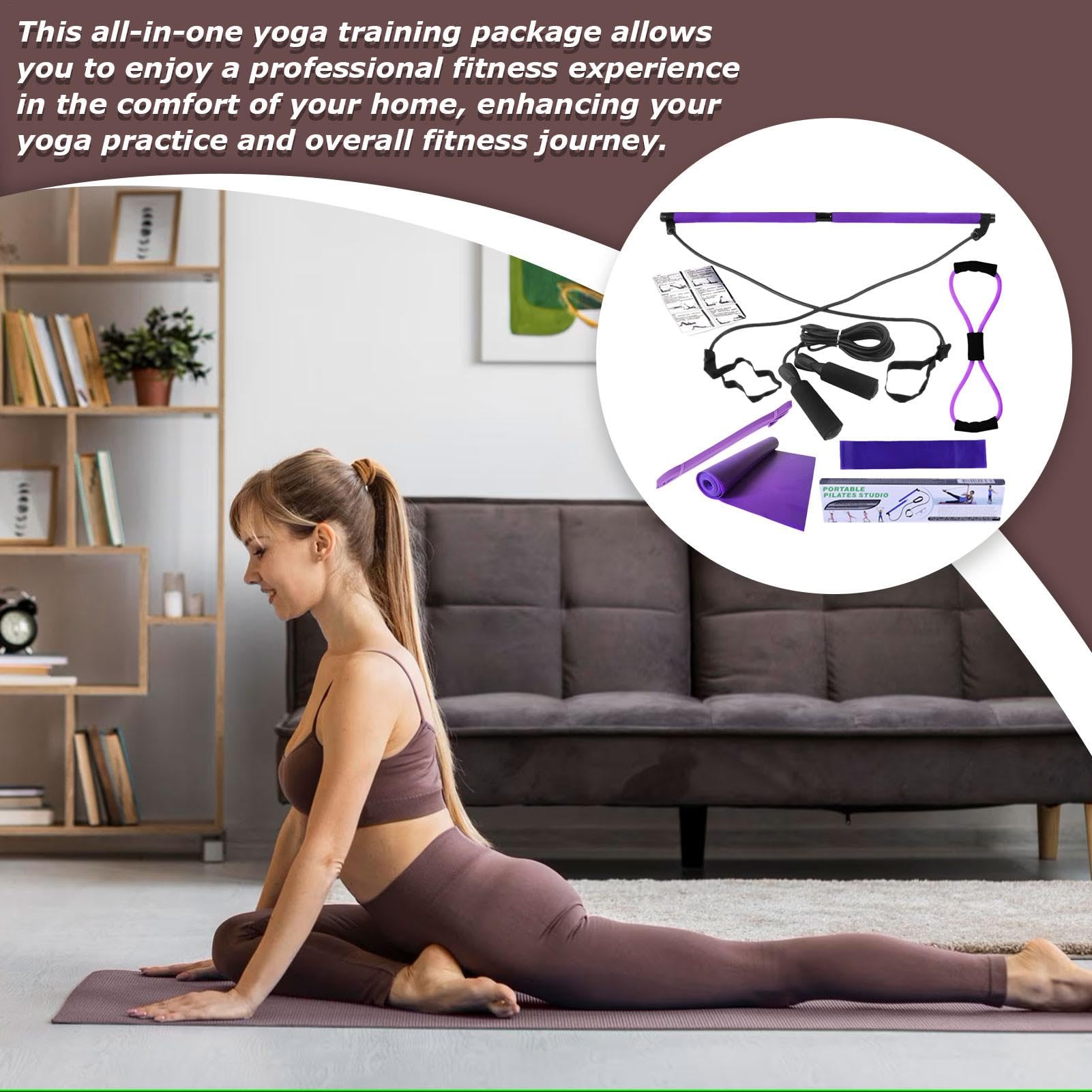 Kit de pilates Cat Home, bandas de resistencia para yoga, 8 accesorios de gimnasio en casa, equipo de entrenamiento de cuerpo completo para estirar piernas, caderas, cintura y brazos