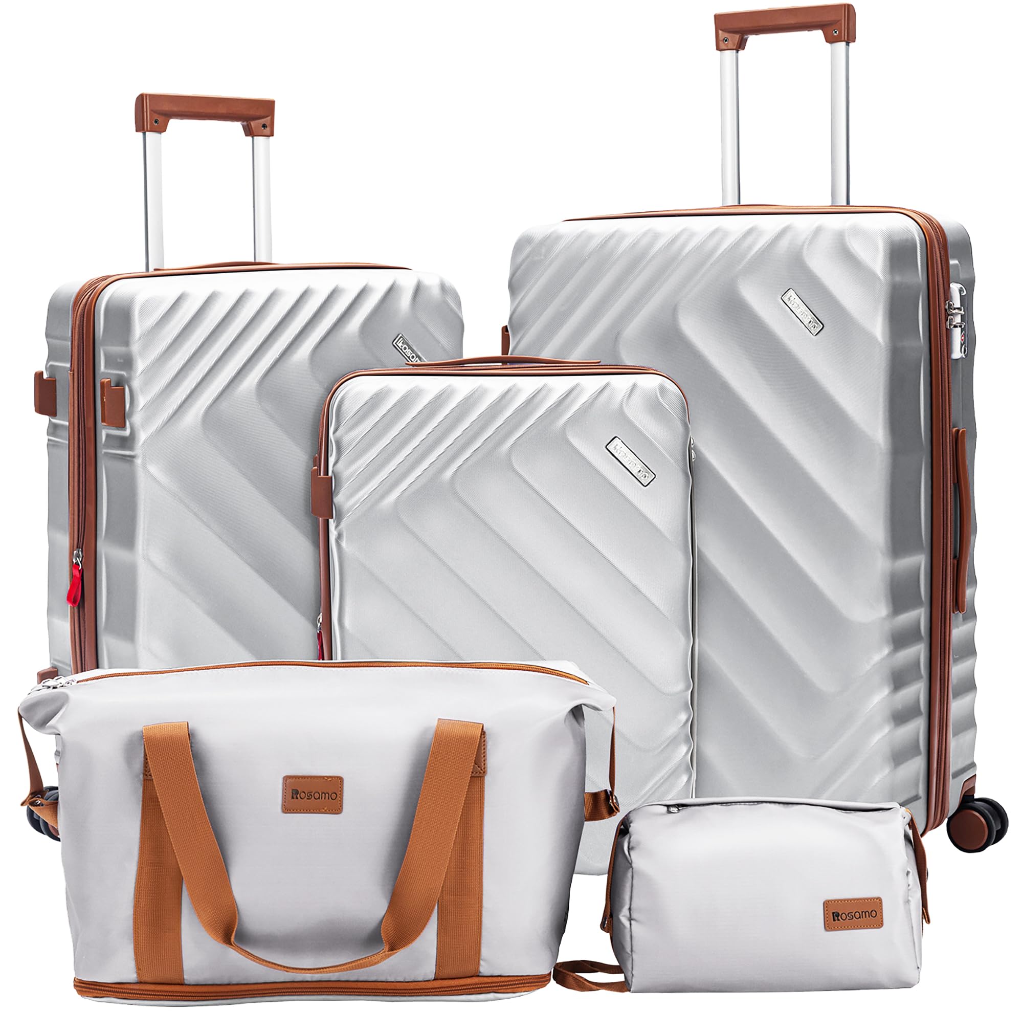 Rosamo 5 piece Luggage Set Expandable Suitcase 22x14x9 Airline Approved Carry on, ABS Hard Case Suitcases with Spinner Wheels, TSA Lock, Silver, Central Hardside Expandable Luggage With Spinner Wheels