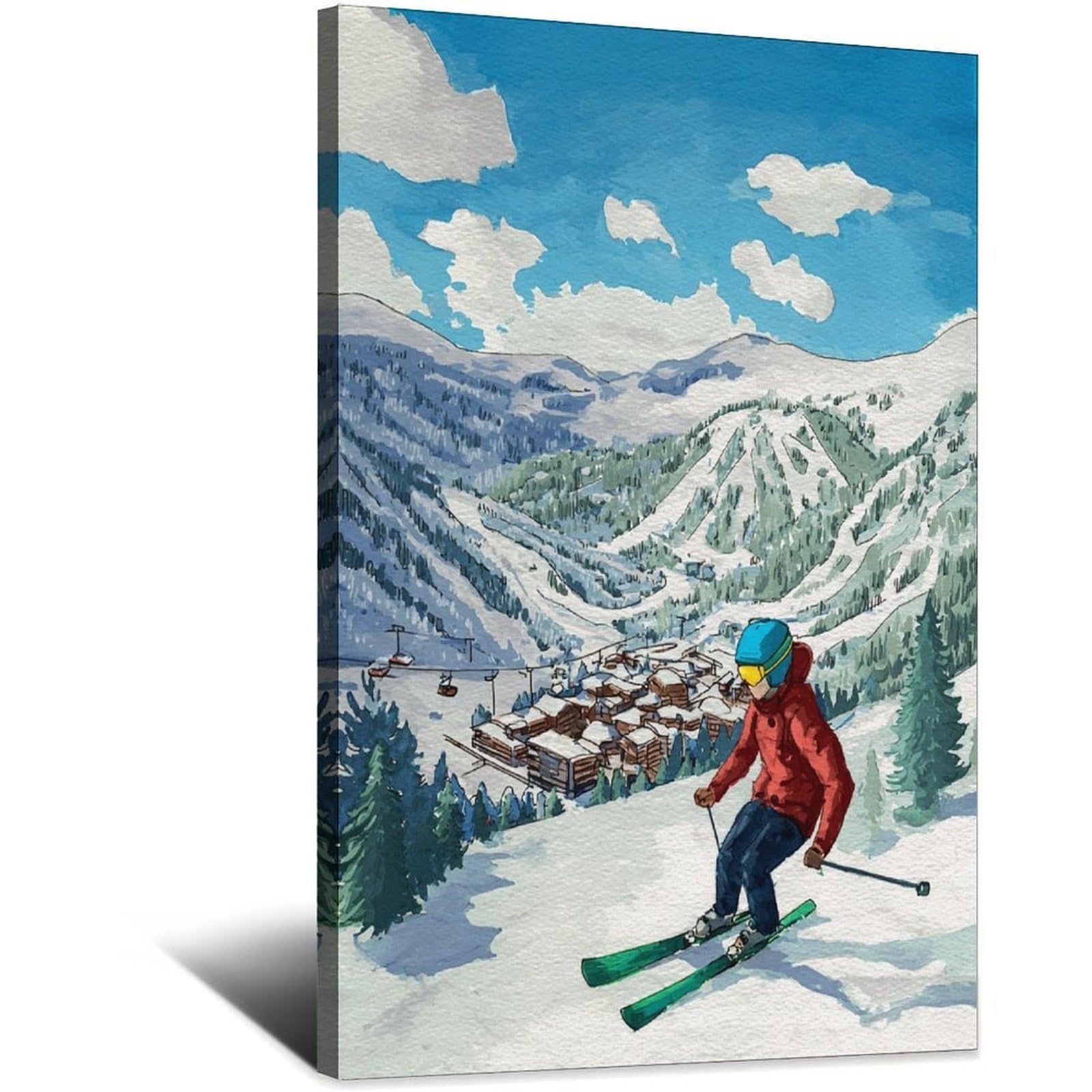 Meribel France Ski Poster 24x36inch(60x90cm) Vintage Watercolor Canvas Art
