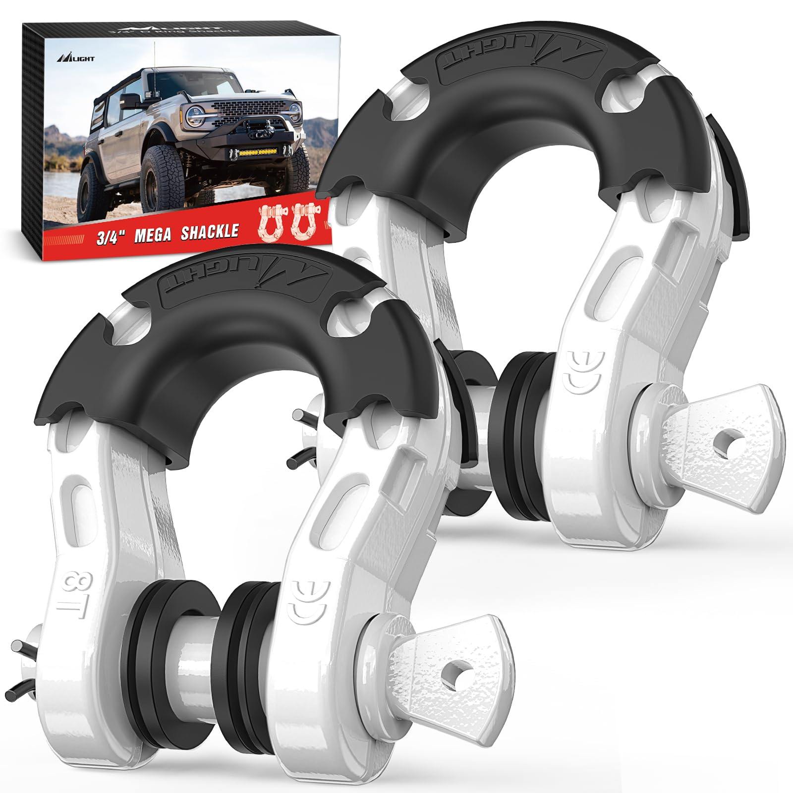 Nilight Mega D-Ring Shackles, 3/4" Heavy Duty Recovery Tow Shackle