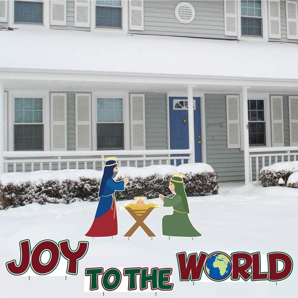 VictoryStore Yard Sign Outdoor Lawn Decorations: 6 Piece Christmas Joy to the World Outdoor Nativity Scene, Includes 2 Stakes Per Decoration