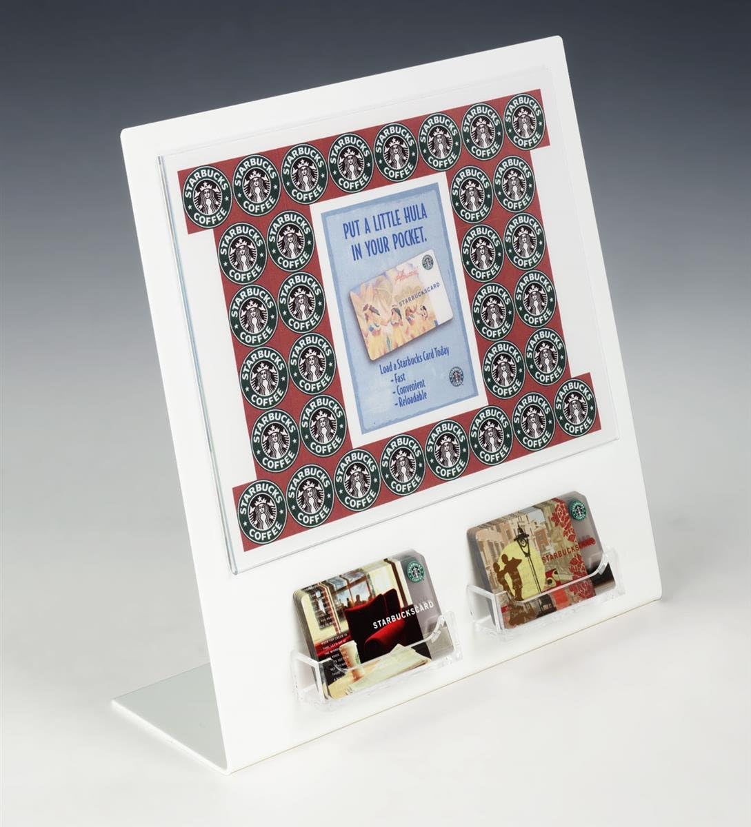 Set of 2, Gift Card Display with Sign Holder, 12-1/2 x 12-1/2 x 4-Inch, Top Loading, Slant-Back, 2 Gift Card Pockets, Clear Acrylic