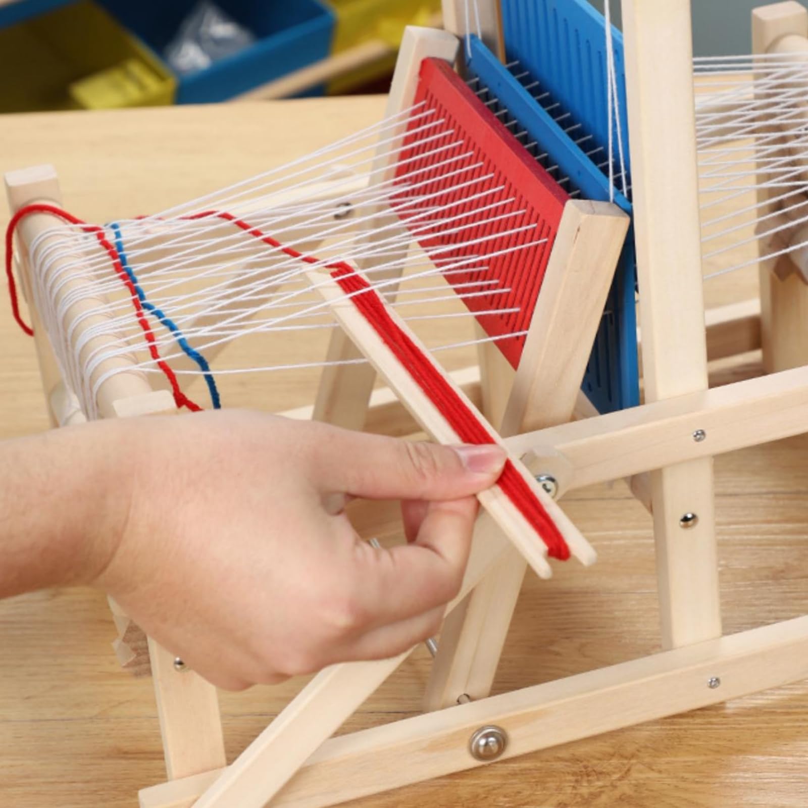 KiBcsLic Gioco Creativo Telaio in Legno Kit Artigianale Fili Variopinti Sviluppa la Motricità Fine per Bambini