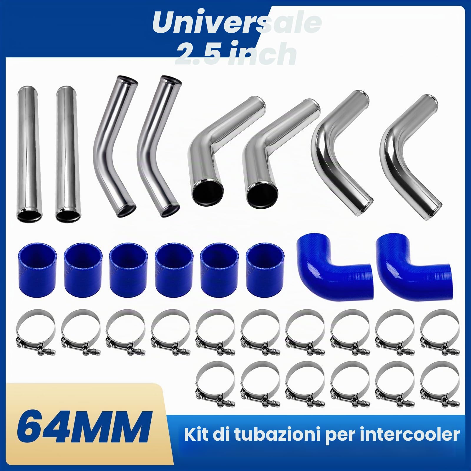 maXpeedingrods Intercooler Universale Raffreddatore Turbo Alluminio (2.5'' Kit di Tubo)