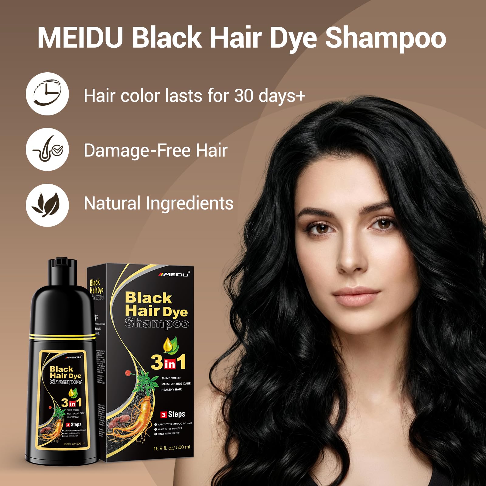 Amazon.com : IIIMEIDU MEIDU Black Hair Dye Shampoo 3 in 1, Shampoo