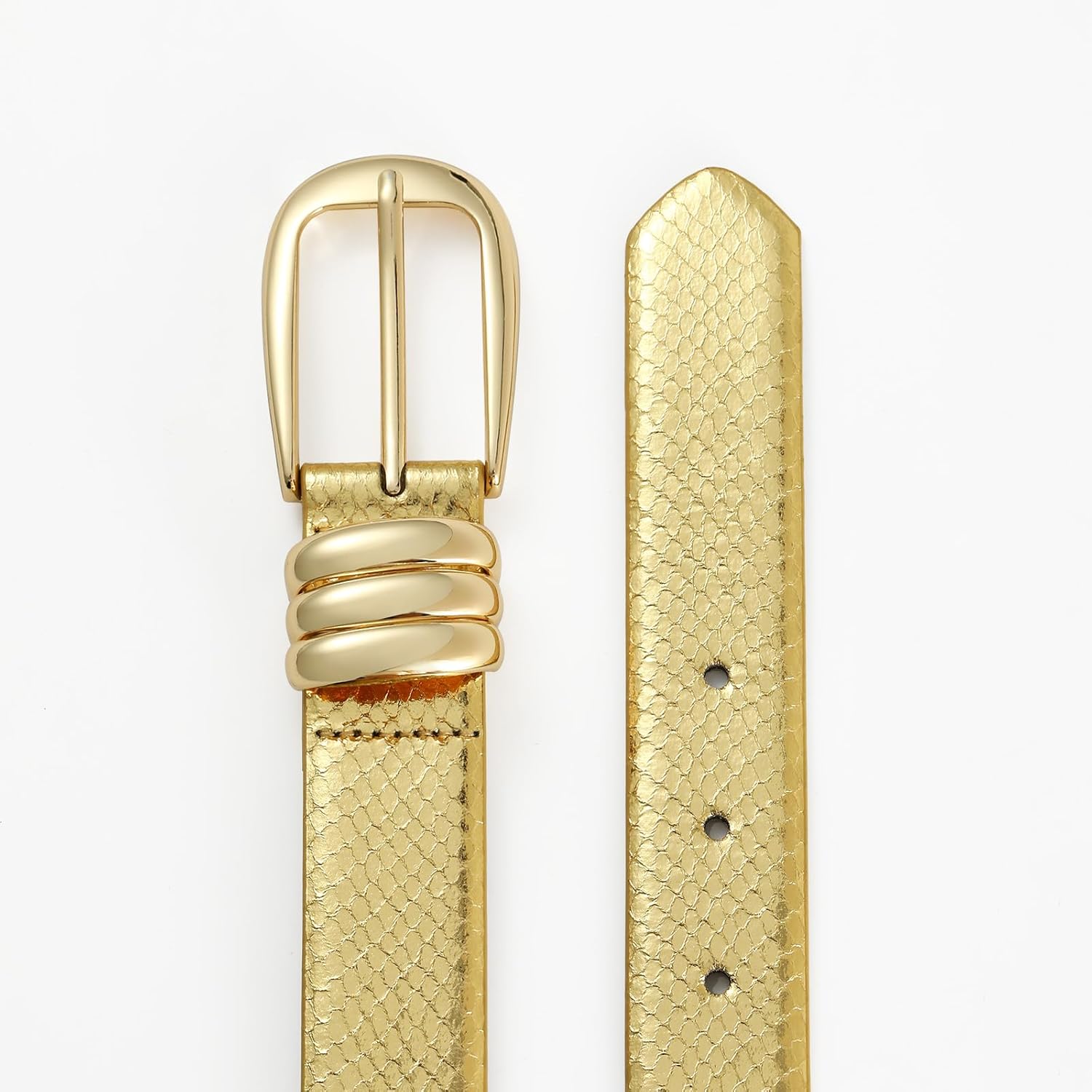 AI DEEBLUE Gold Belts for Women Stylish Leather Belt with Gold Buckle Elegant Dress Belt Women - Image 3