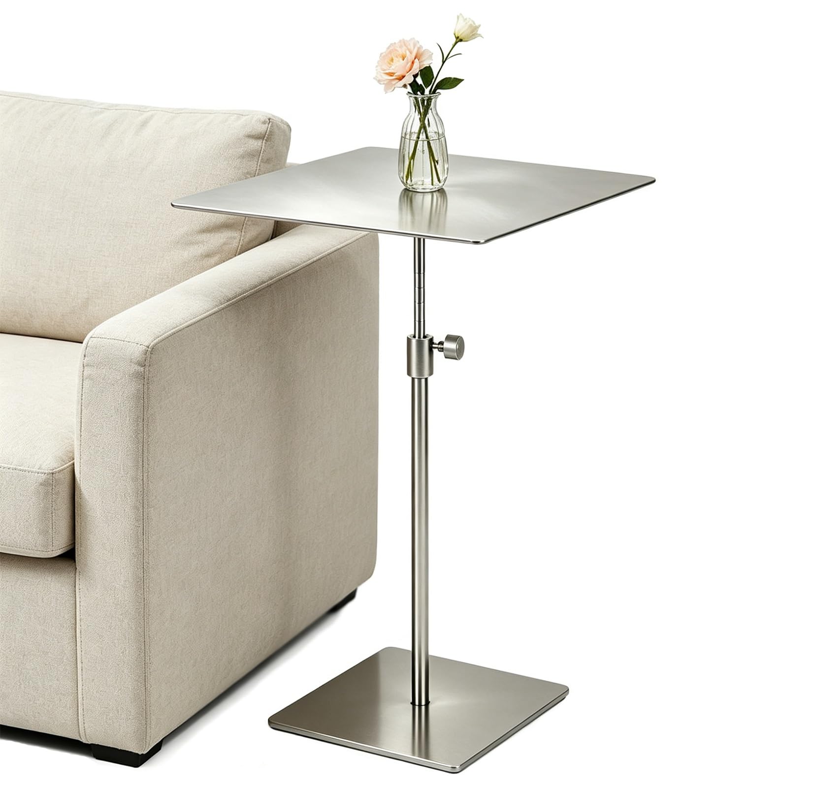 Mesa de sofá de espacio pequeño de metal cepillado con escritorio de comedor de altura ajustable