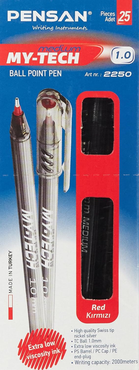 Pensan 1,0 Mm My-Tech Tükenmez Kalem 25Li Kırmızı - PE02250TKKI25