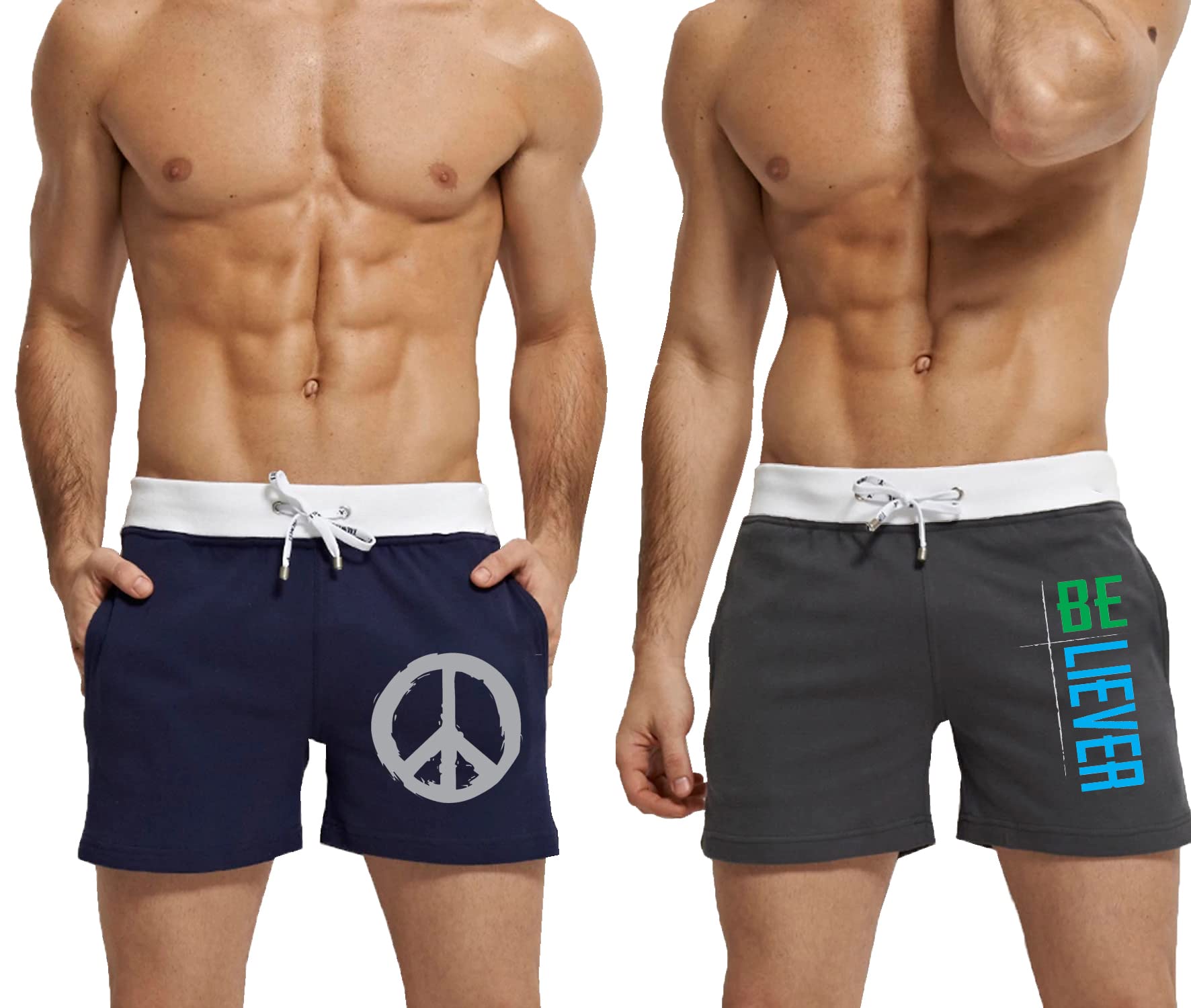 Men's Casual Cotton All Season Soft Feel Fabric Printed Regular Shorts,Workout Shorts, Elastic Waist Running Shorts with 2 Side Pockets - Pack of 2-image-12