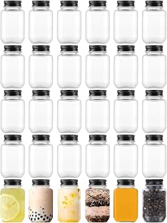 novelinks 2oz Plastic Mason Jars with Black Lids – 30 Pack Small Clear Jars for Spices, Honey, Jam, DIY Crafts, Beads & Storage – Mini Containers with Sleek Design