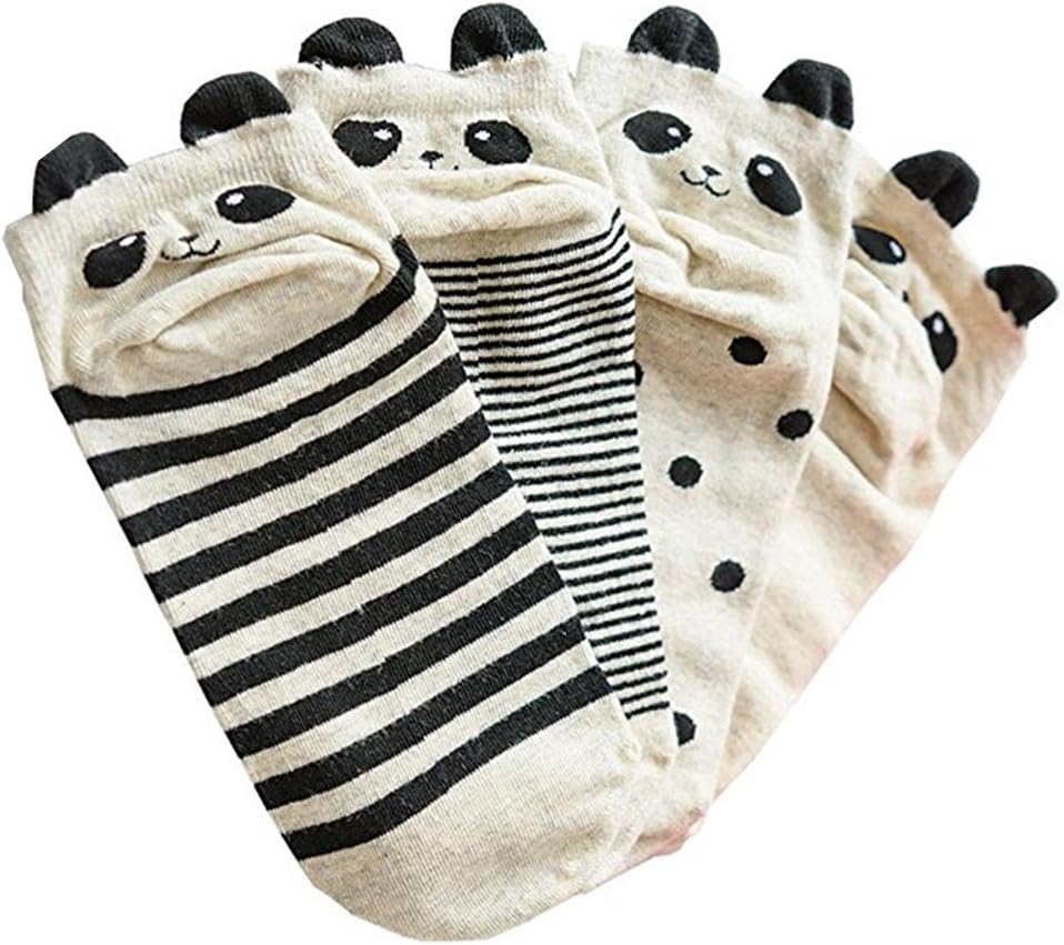 Caramella Cotton Novelty Socks Panda Ankle Socks for Girls and Women (Pack of 4)