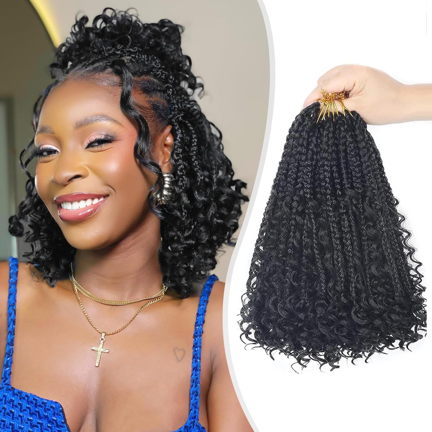 Mebeli Goddess box braids Crochet Hair,10inch Pre Looped Crochet Boho Braids with curly Ends,8pcs Boho Box Braids Crochet Hair Extensions for Black Women
