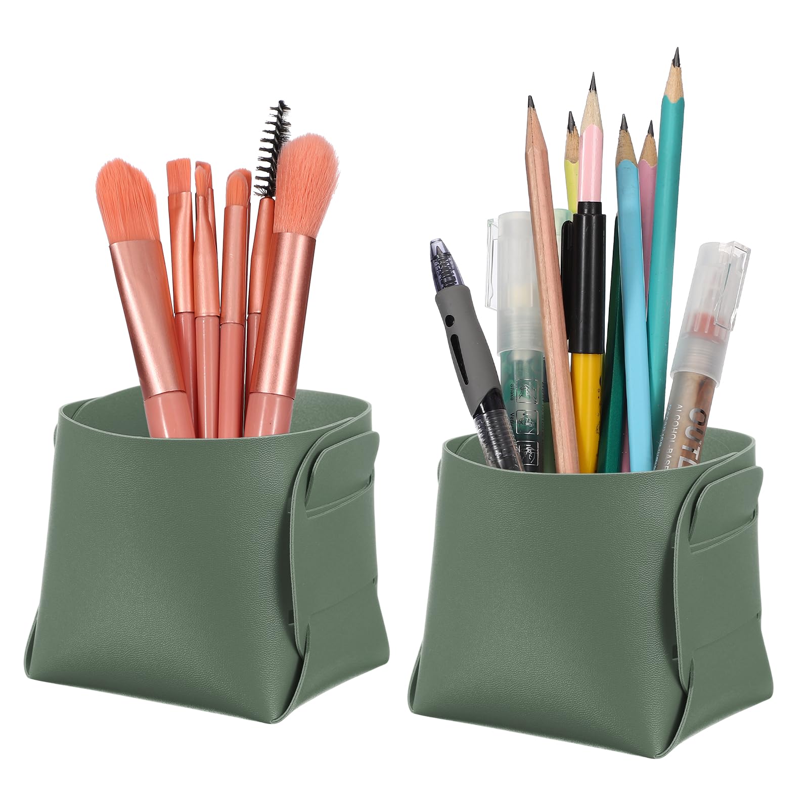 PATIKIL 2Pack Leather Desk Organizer, Leather Pencil Pen Holder Jewelry Valet Tray Hair Accessories Organizer for Bedroom Drawer Office Key Wallet Watch Pen Pencil Glasses, Dark Green