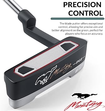 PGF Mustang Forged Blade & Mallet Plumbers Neck Putter [Black] [Length:33-34-35] Crafted with Precision