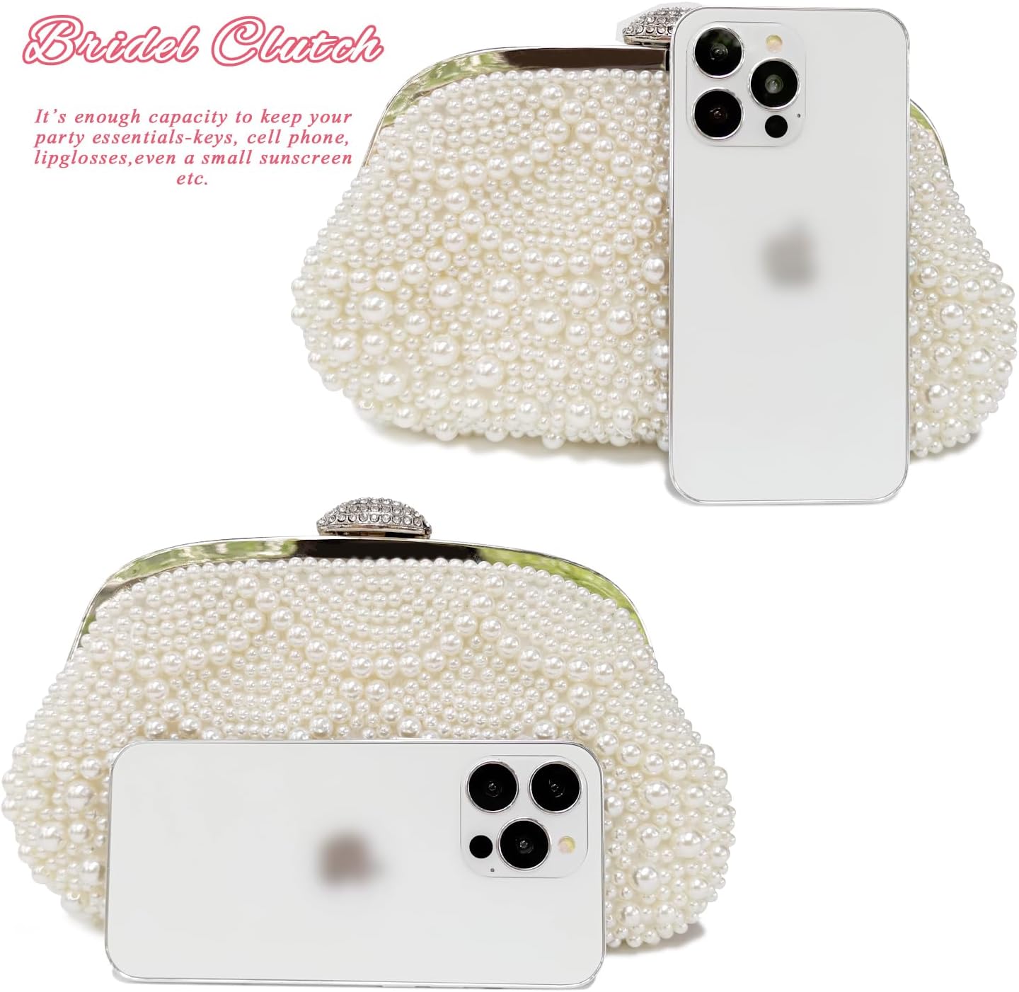 Aovtero Pearl Clutch Bride Bag Purse Women Wedding Prom Evening Bags Formal Full Beaded Handbag with Chain - Image 5