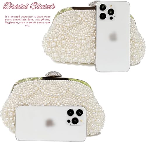 Miniatura 3 de Aovtero Bolso de mano de perlas para mujer, bolso de noche formal con cuentas completas con cadena