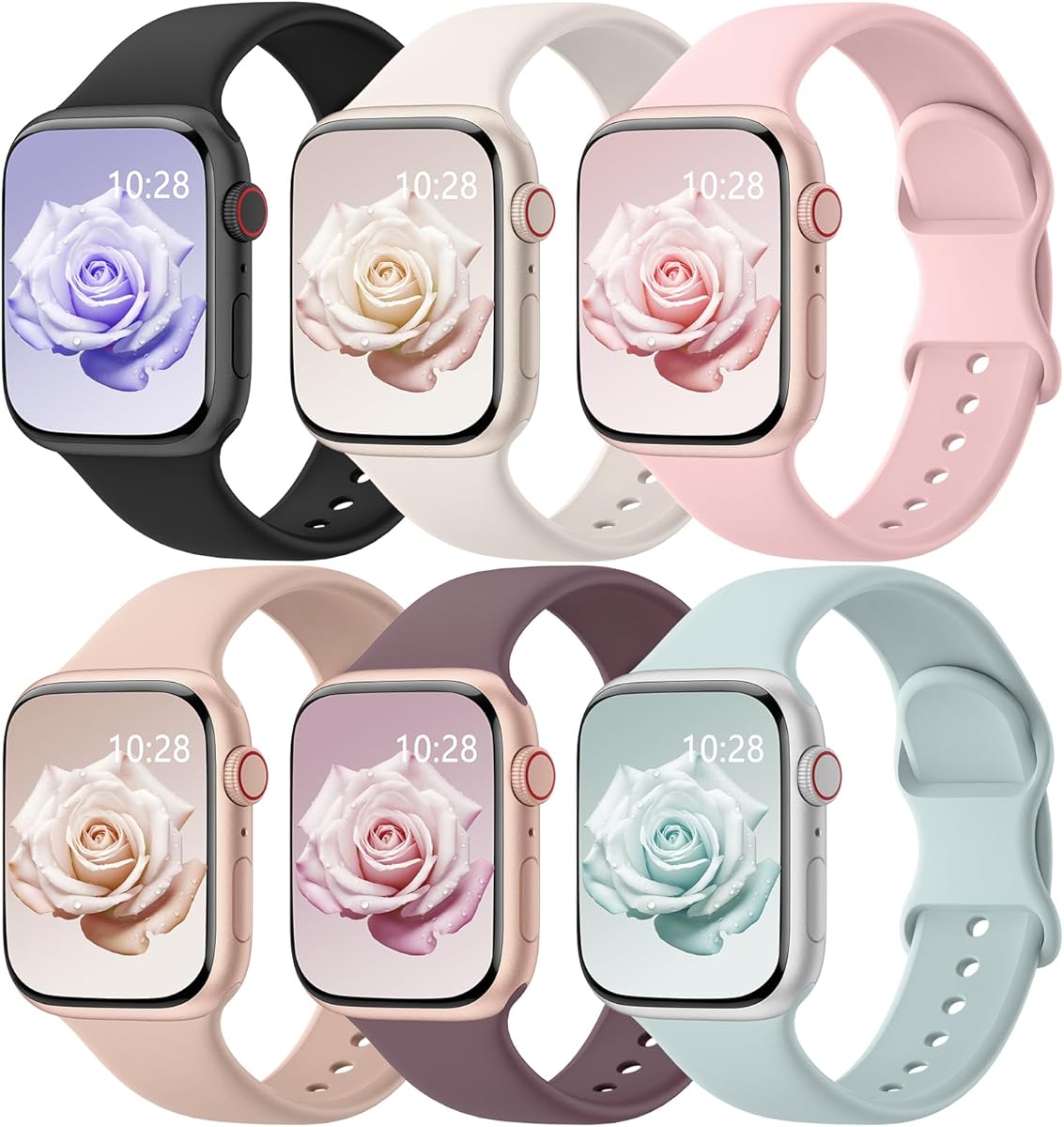 6 Pack Sport Bands Compatible with Apple Watch Bands 38mm 40mm 41mm 42mm 44mm 45mm 46mm 49mm for Women Men, Soft Wristband Silicone Sport Strap for iWatch Bands Series 11 10 9 8 7 6 5 4 3 2 1 Ultra SE