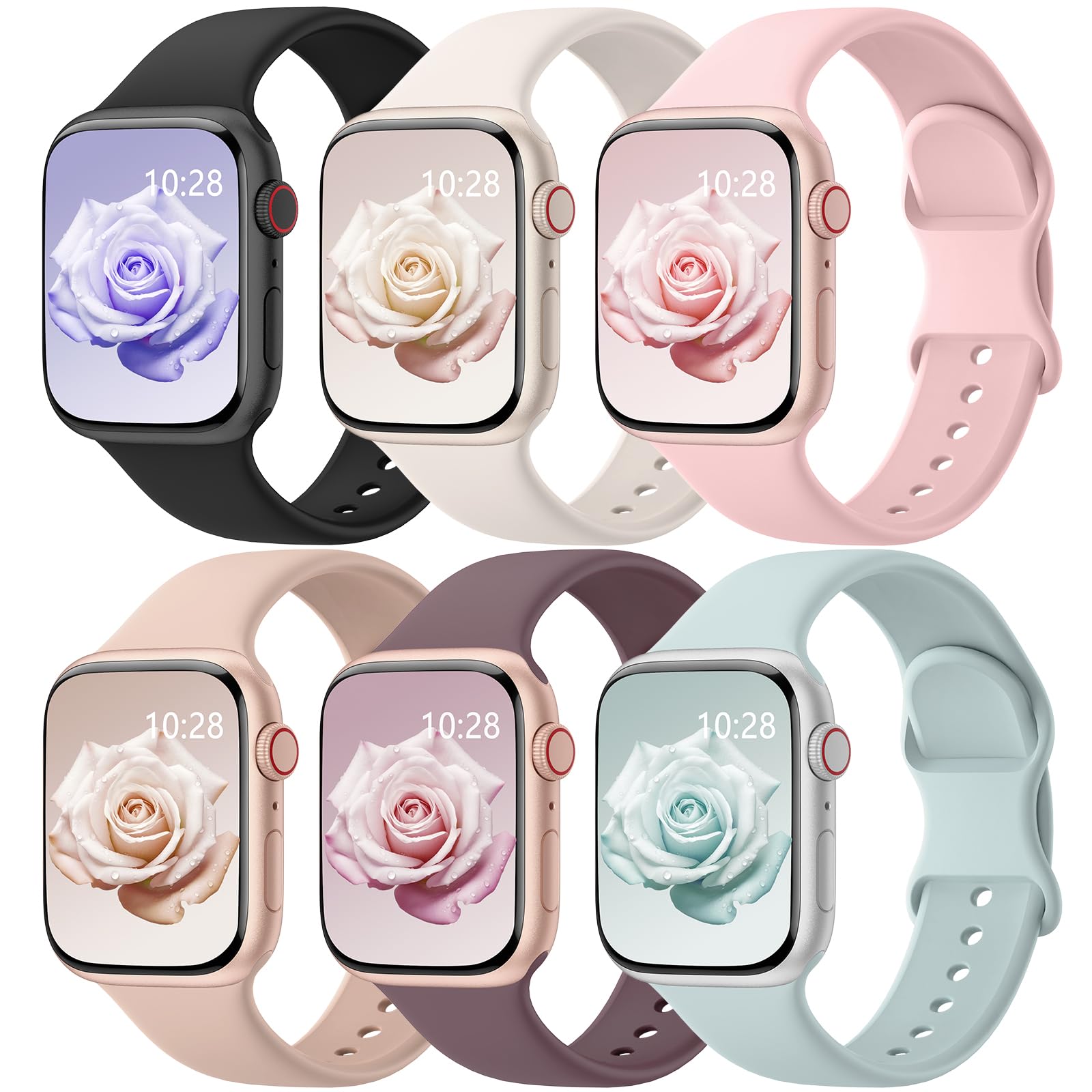 Patenting 6 Pack Sport Bands Compatible with Apple Watch Bands for Women Men 42mm(Series 11 10)/38mm/40mm/41mm, Soft Silicone Waterproof Strap for iWatch Apple Watch Series 10 9 Ultra 8 7 6 5 4 3 2 1 SE