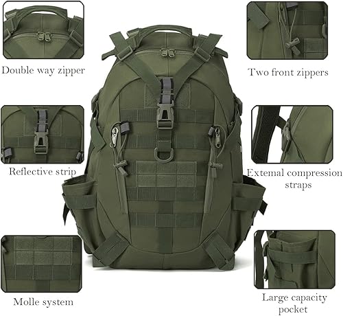 Miniatura 3 de ETWBO Mochila táctica militar 35L Mochila del ejército Molle Bug Out Bag Paquete de asalto al aire libre Camping Caza Trekking Daypack, Verde,