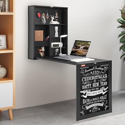 Miniatura 8 de VEVOR Mesa de pared plegable multifunción convertible montada con pizarra para oficina en casa, escritorio de computadora que ahorra espacio con