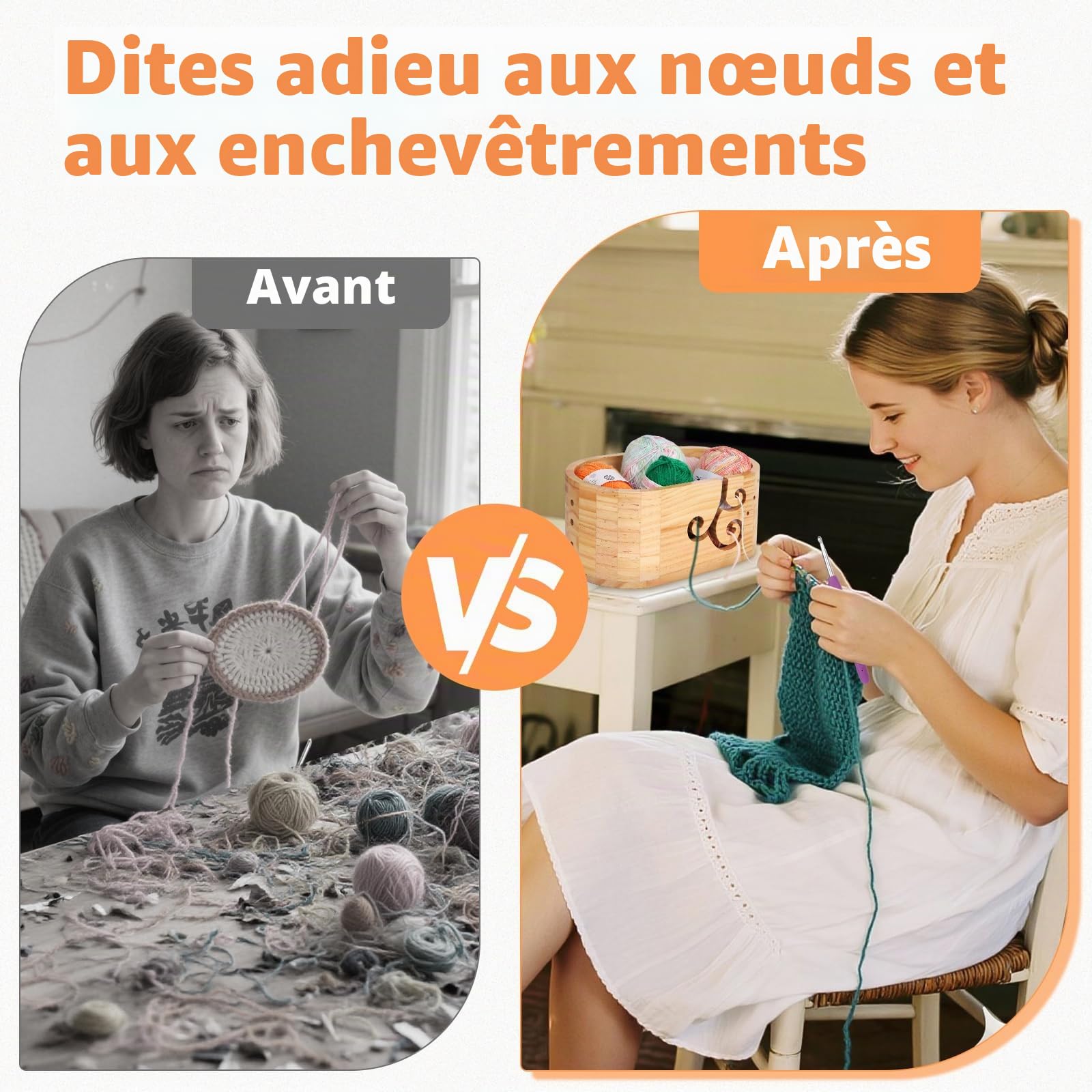 Coopay Bol à fil elliptique avec grande capacité, super grand bol en bois pour tricot en laine, bol à fil en bois fait à la main pour laine, grand bol en bois pour projet de crochet et de tricot