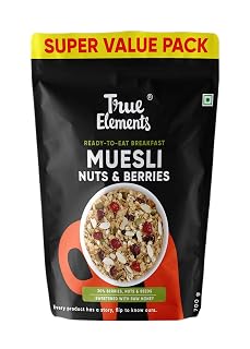 True Elements Muesli Nuts & Berries 700g - With 14% Millets, Almonds & Cranberries | Muesli Nuts Delight | Breakfast Cereal | Pure Wholegrain