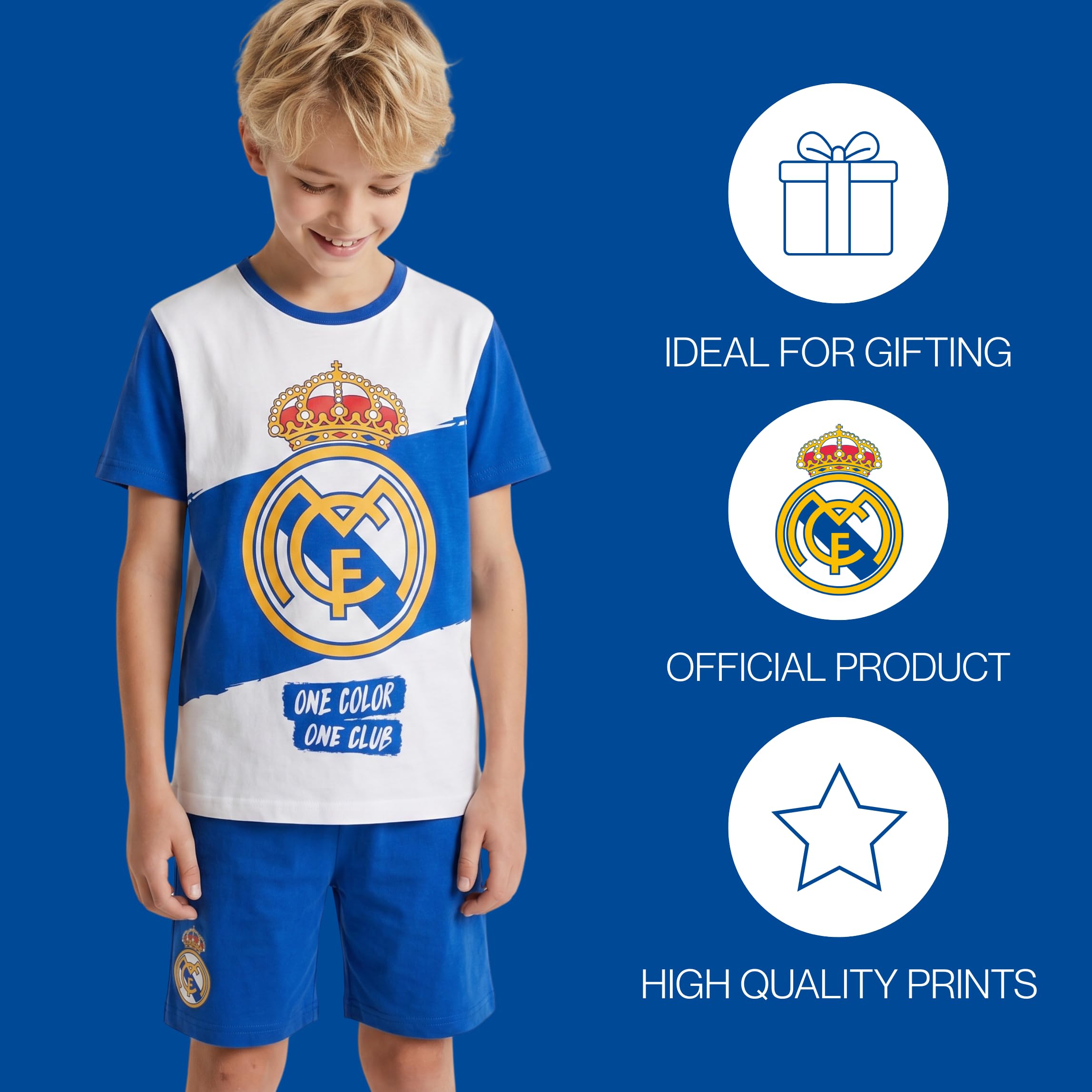 CF REAL MADRID T-shirt e Pantaloncini da Ragazzi, Set da 2 Pezzi per Bambini, Taglia 4 a 10 anni