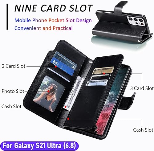 Miniatura 2 de Funda tipo cartera para Galaxy S21 Ultra de 6.8 pulgadas [3+ ranuras para tarjetas] Funda de cuero de PU plegable para tarjetas de crédito con