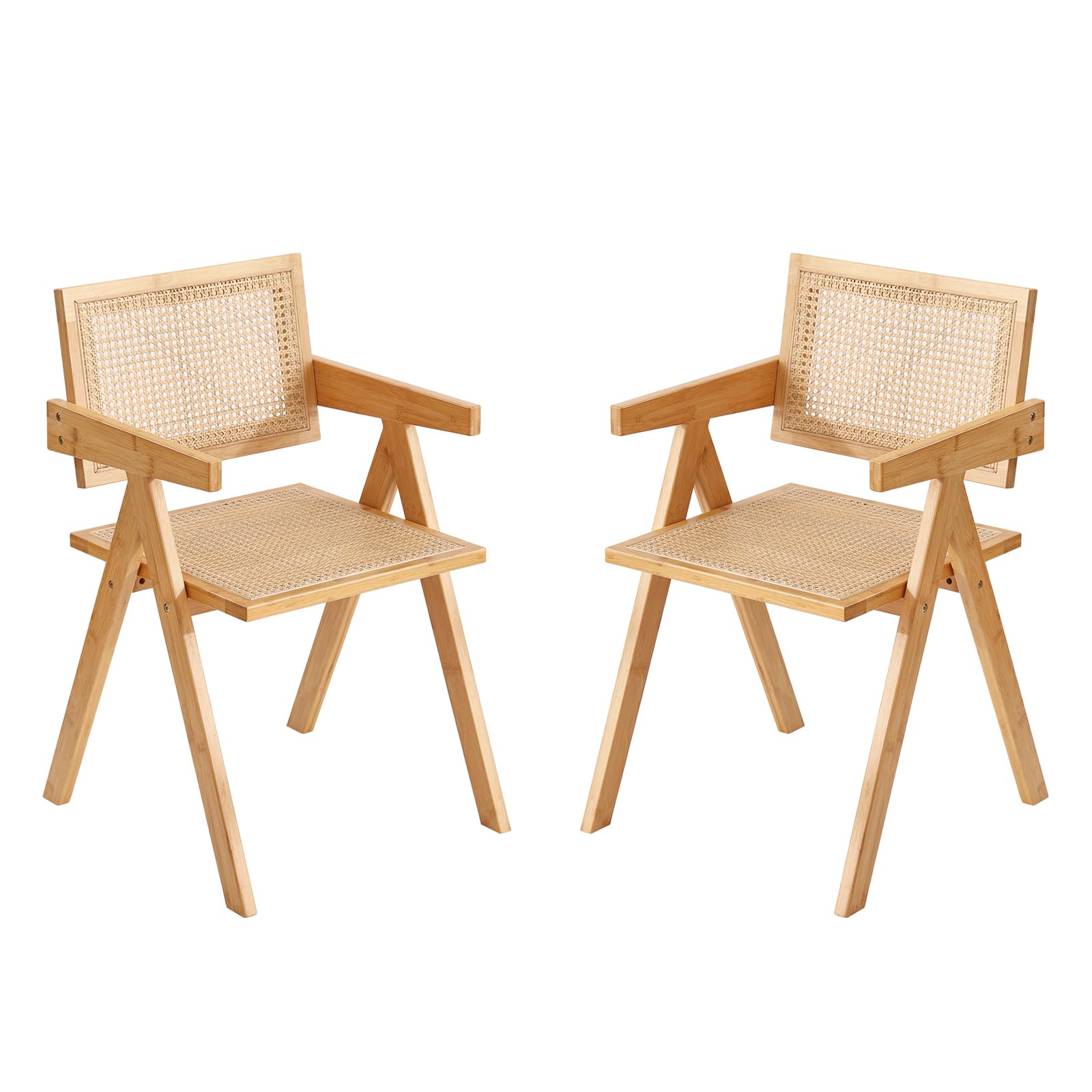 Juego de 2 sillas de ratán modernas de mediados de siglo, sillas de sala de estar de bambú para sala de lectura, comedor, cocina, madera