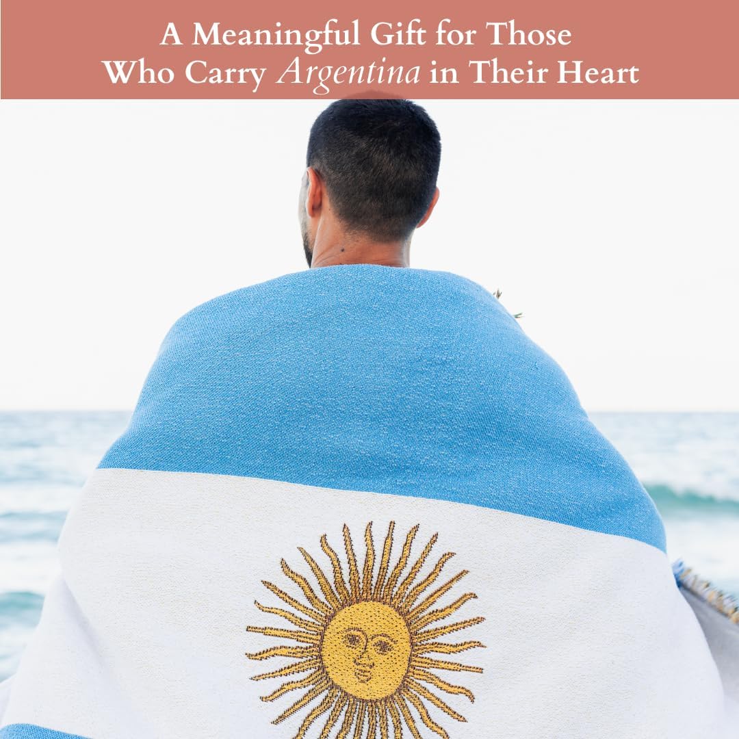 Argentina Flag Woven Throw Blanket | Lightweight Cotton Blend | 70x50 Inches | Multipurpose Blanket for Bed, Sofa, Picnic, Beach, Tapestry, Decor or Gift