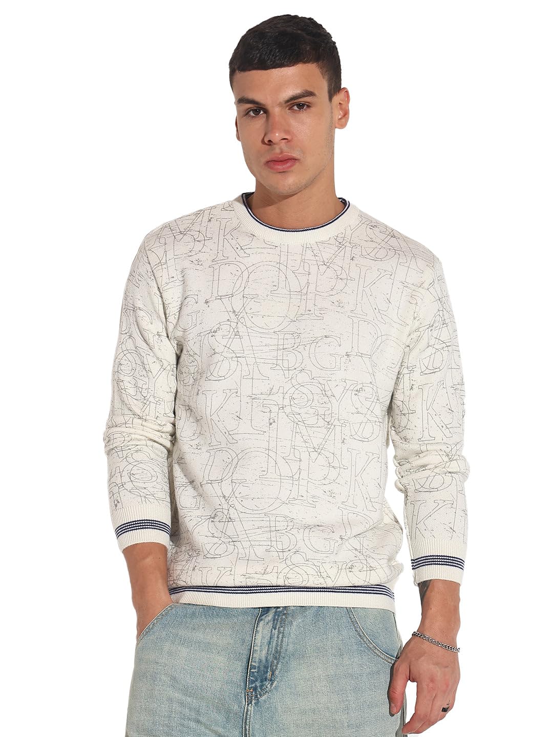 showoffff Edition Men's Typography Off White Ribbed Round Neck Sweater-LBR-2531_OffWhite-picture-55