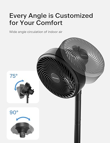 Vista 7 de PELONIS Circulador de aire de pedestal de 7 pulgadas, ventilador de oscilación, 3 velocidades, altura ajustable (ventilador de mesa/de pie)