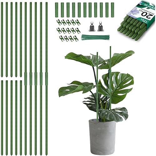 Breeze Touch Garden Trellis for Climbing Plants Outdoor, 20 Pack 17" Tomato Stakes Set with Clips & Connectors,Garden Plant Stakes, Tomato Frame, Cucumber Trellis for Raised Bed & Potted Plants