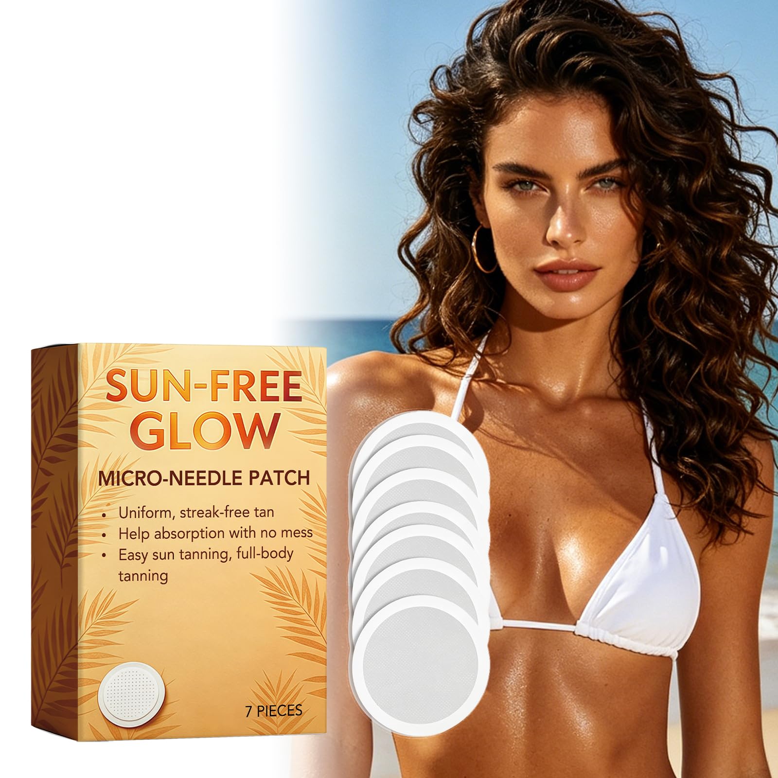 Patchs autobronzants Sun Free Glows, patchs de beauté micro-texturés pour une utilisation quotidienne, format voyage, patchs autobronzants ronds à micro-aiguilles pour un teint hâlé naturel (6PCS)