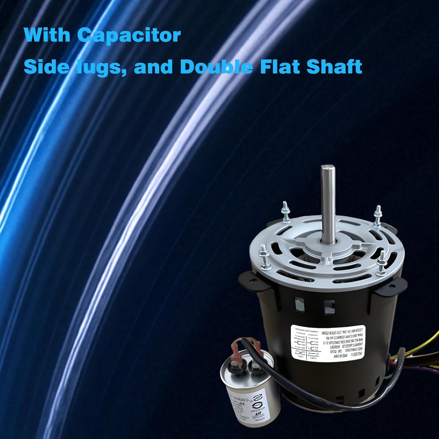 CK48HF15FF01 48A17011039 Direct Drive Exhaust Fan Replacement Motor 3/4 HP 115V/1PH/60Hz 230V/1PH/60Hz 1625 RPM with Capacitor Side Lugs Double Flat Shaft for DU85L DU85H DR85L DR85H