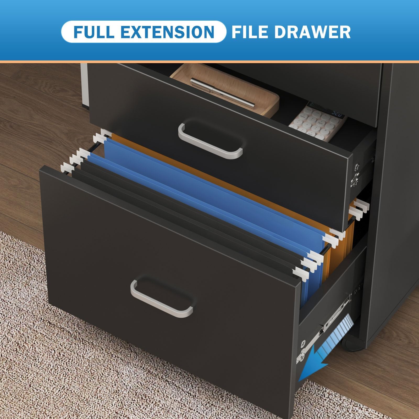 DlandHome Caisson de Bureau Mobile à 3 Tiroirs, Rangement de dossiers à