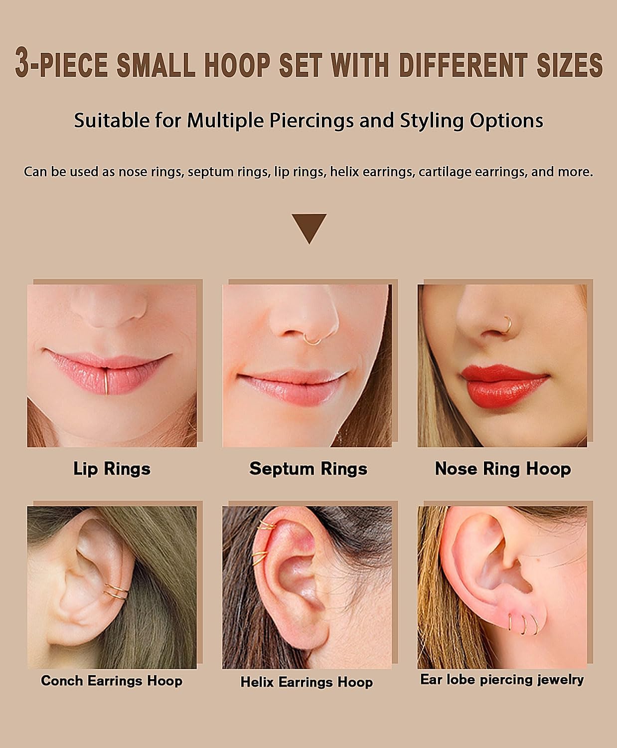 Nose Rings Hoop and Nose Studs Sets for Women Men,Hypoallergenic 316L Surgical Stainless Steel Hinged Clicker Segment Nose Rings Hoop Helix Cartilage Daith Tragus Sleeper Earrings Silver Gold Black L Shape/Corkscrew/Straight Nose Studs Real Body Piercing Jewelry - Image 5