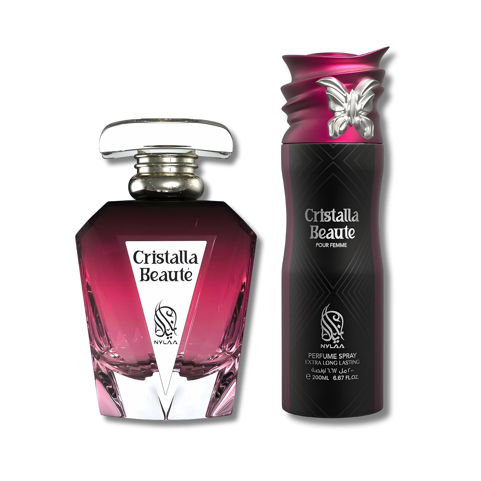 Cristalla Beaute by Nylaa Perfume & Deodorant Bundle Timeless Elegance Fragrance Set - Exquisite Floral Raspberry, Bergamot, Jasmine, Vanilla, Amber 100ml EDP & Deodorant Spray