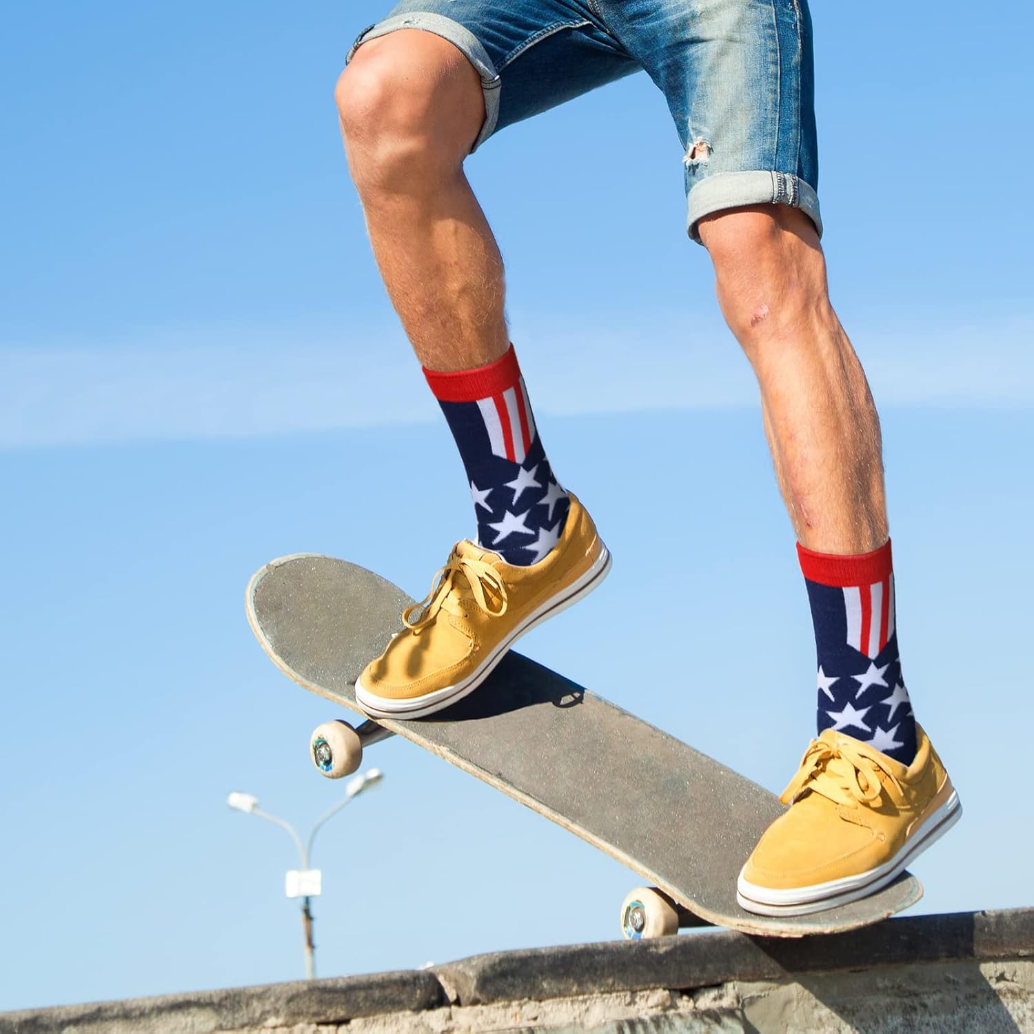 Outus 12 Pairs American Flag Socks for Men Patriotic Crew Stars and Stripes Dress White Red and Blue Veteran Military Cotton Socks for Memorial - Image 7