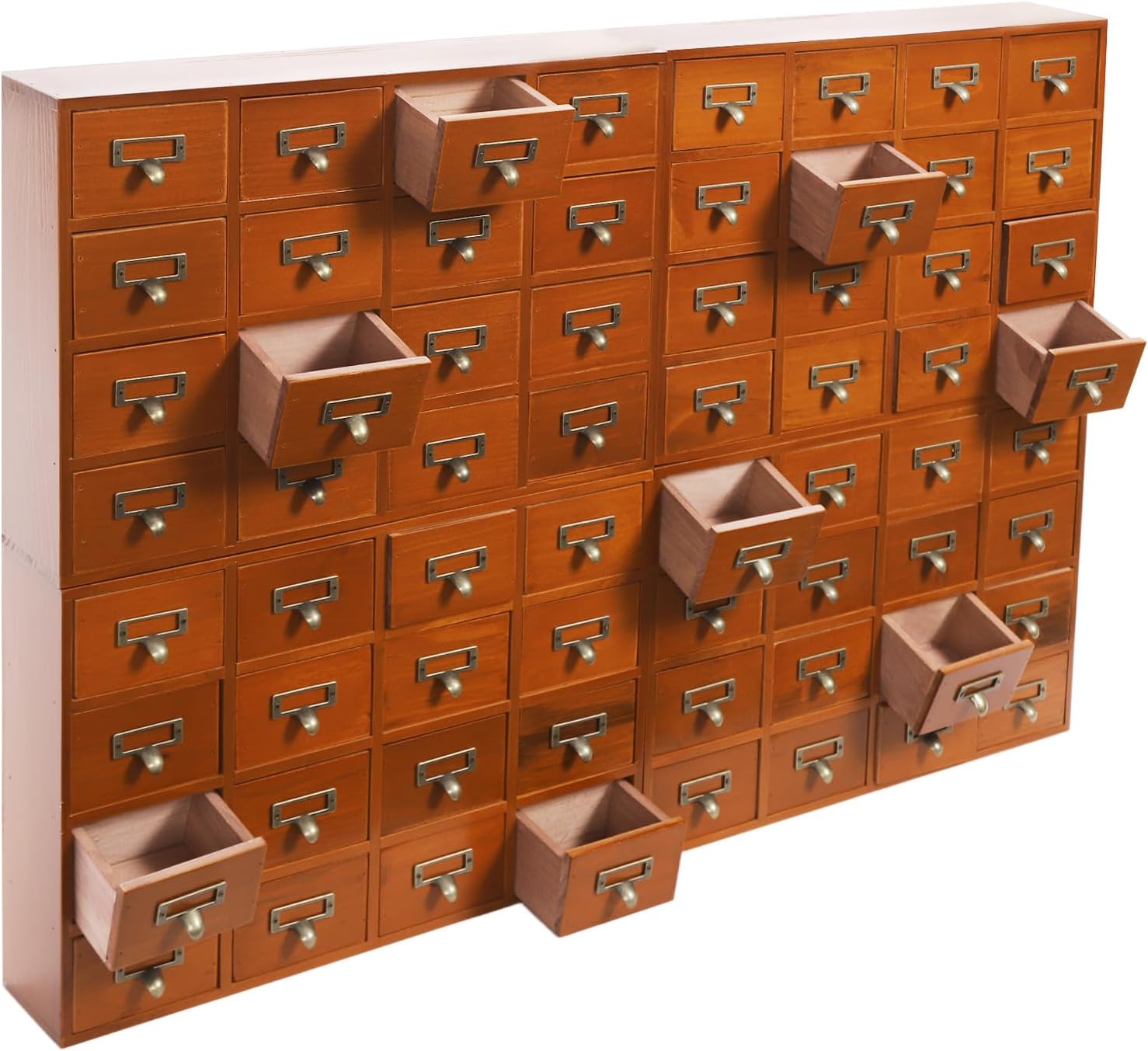 64-Drawer Wooden Storage Box, Traditional Apothecary Curio Cabinet Library Card Catalog Cabinet Vintage Desktop Organizer Chest 4 PCS Drawer Cabinets Multi Level Countertop Arts for Office (Brown)