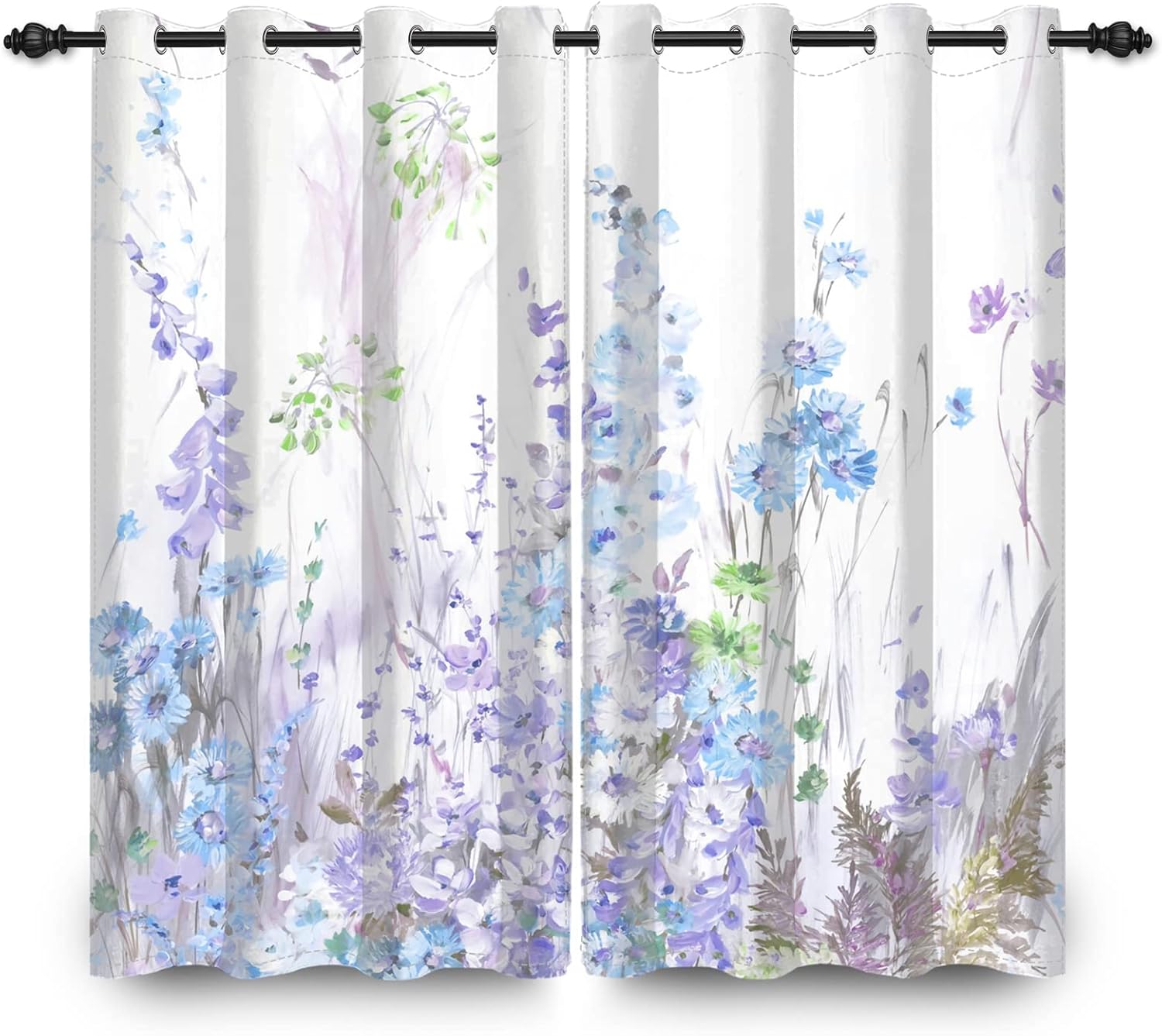 Yeele 21x45inches Rustic Flower Curtains Purple Blue Wildflower Blossom Botanical Plants Printed Window Treatment Fabric Blackout Thermal Insulated Window Curtains for Bedroom Living Room 2 Panels