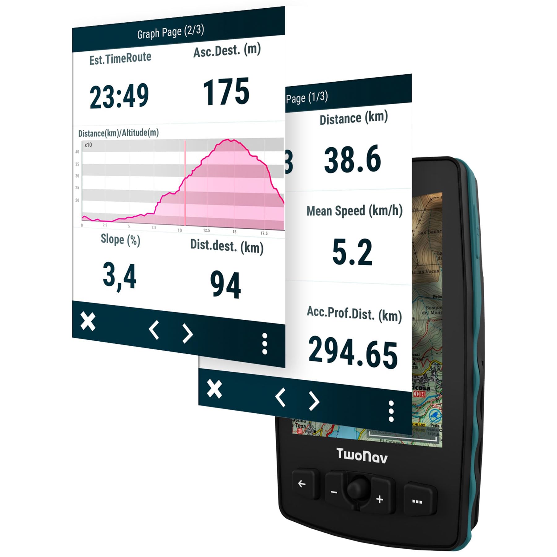 TwoNav Aventura 2 Plus, GPS de mano con pantalla amplia 3.7 pulgadas, botones y joystick para montaña, alpinismo, trekking o senderismo con mapas incluidos. Color Azul Turquesa